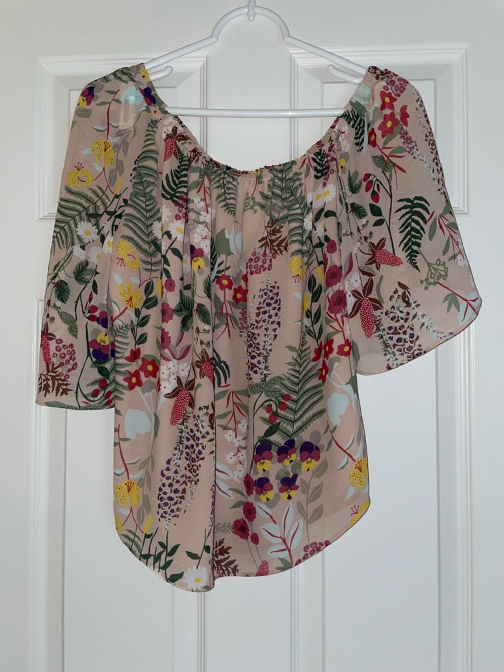 💚 RW&CO. Cooourful Floral on Beige - On or Off-Shoulder Lined Blouse | S